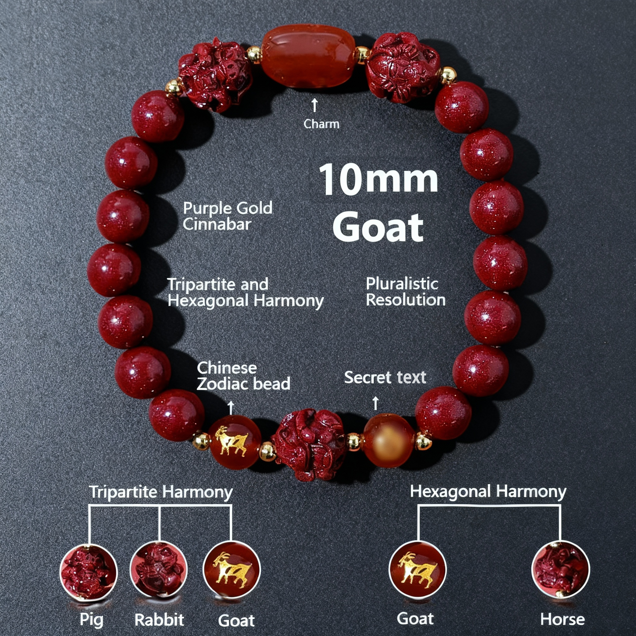Aether Oracles "Celestial Guardians" Longhu Mountain Cinnabar Talisman Bracelet for male (beads size 10mm wrist size 17cm)
