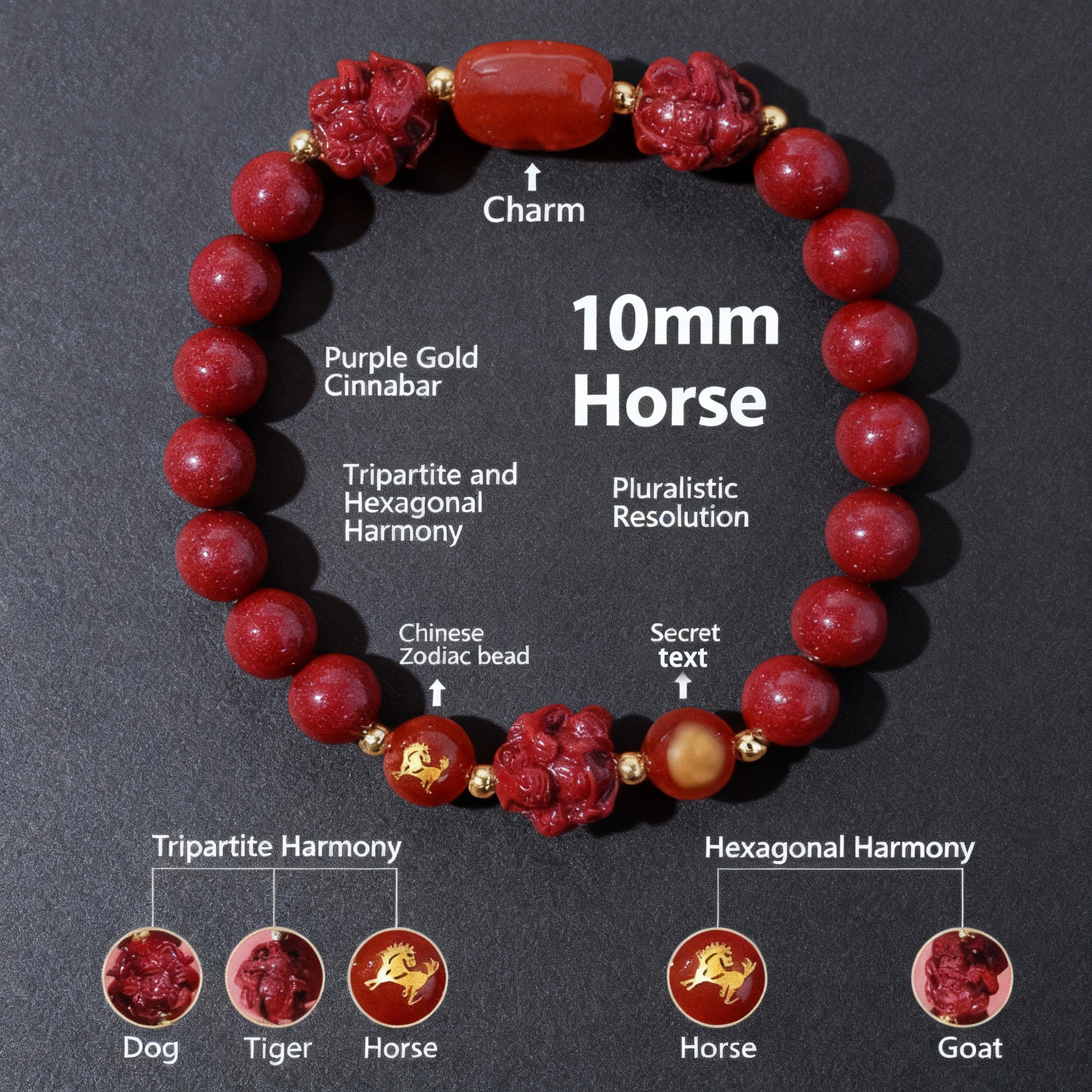 Aether Oracles "Celestial Guardians" Longhu Mountain Cinnabar Talisman Bracelet for male (beads size 10mm wrist size 17cm)