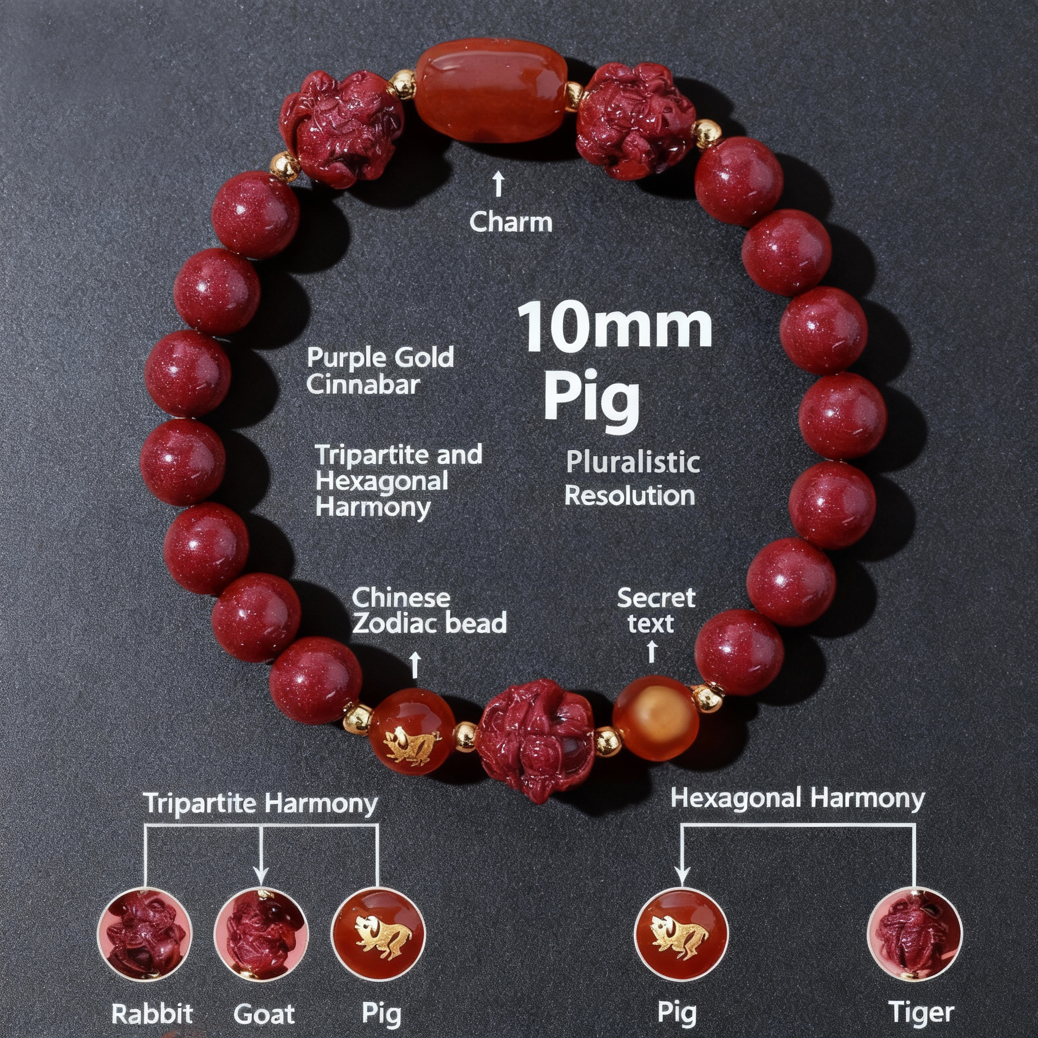 Aether Oracles "Celestial Guardians" Longhu Mountain Cinnabar Talisman Bracelet for male (beads size 10mm wrist size 17cm)