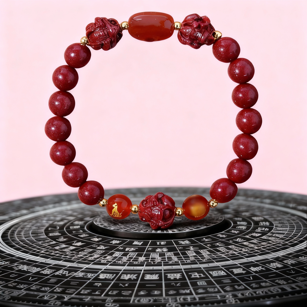 Aether Oracles "Celestial Guardians" Longhu Mountain Cinnabar Talisman Bracelet for female (beads size 8mm wrist size 16cm) - Aether Oracles