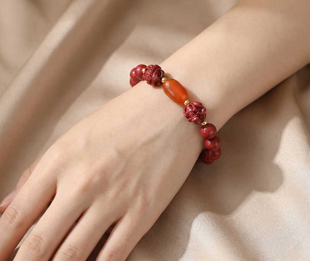 Aether Oracles "Celestial Guardians" Longhu Mountain Cinnabar Talisman Bracelet for female (beads size 8mm wrist size 16cm) - Aether Oracles