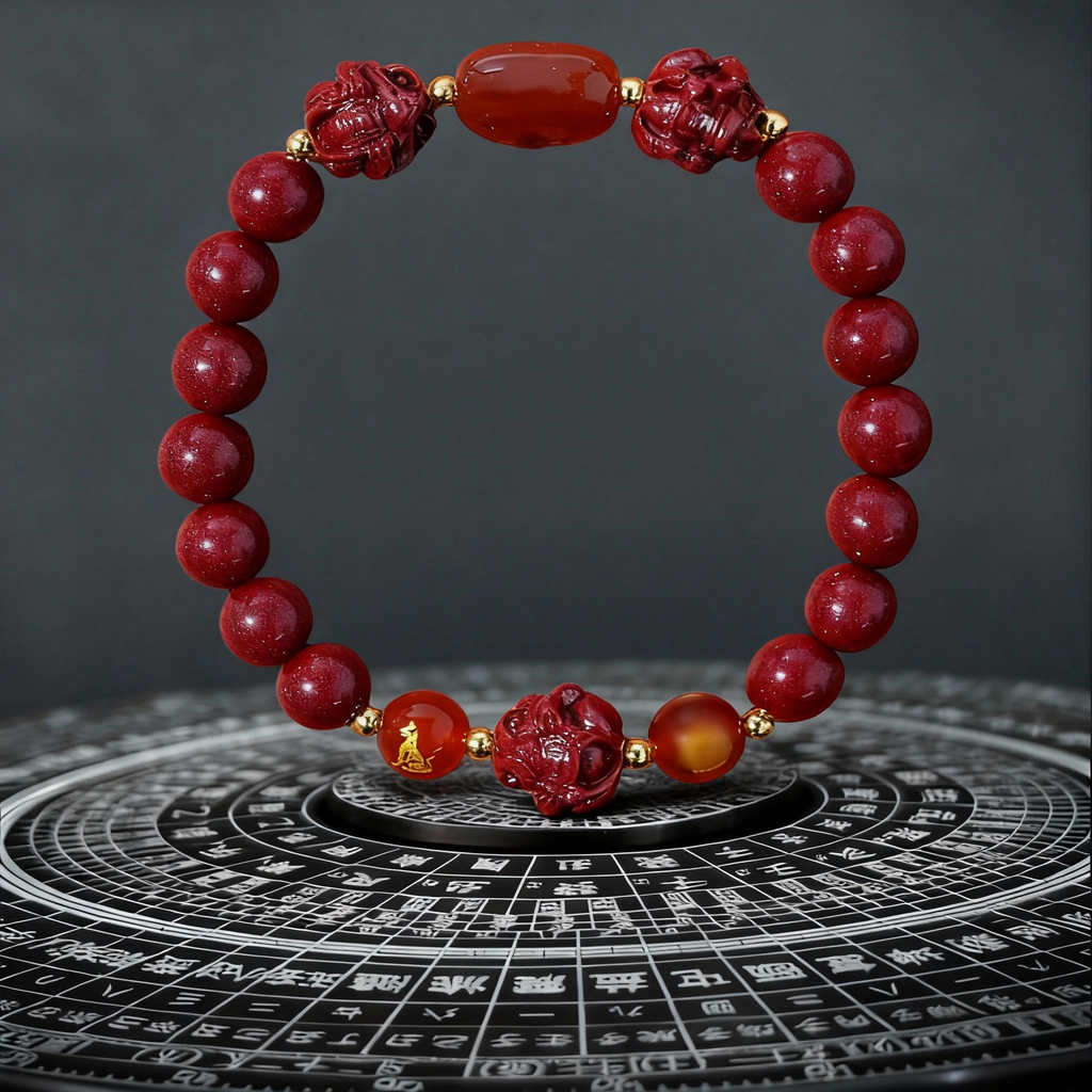 Aether Oracles "Celestial Guardians" Longhu Mountain Cinnabar Talisman Bracelet for male (beads size 10mm wrist size 17cm) - Aether Oracles