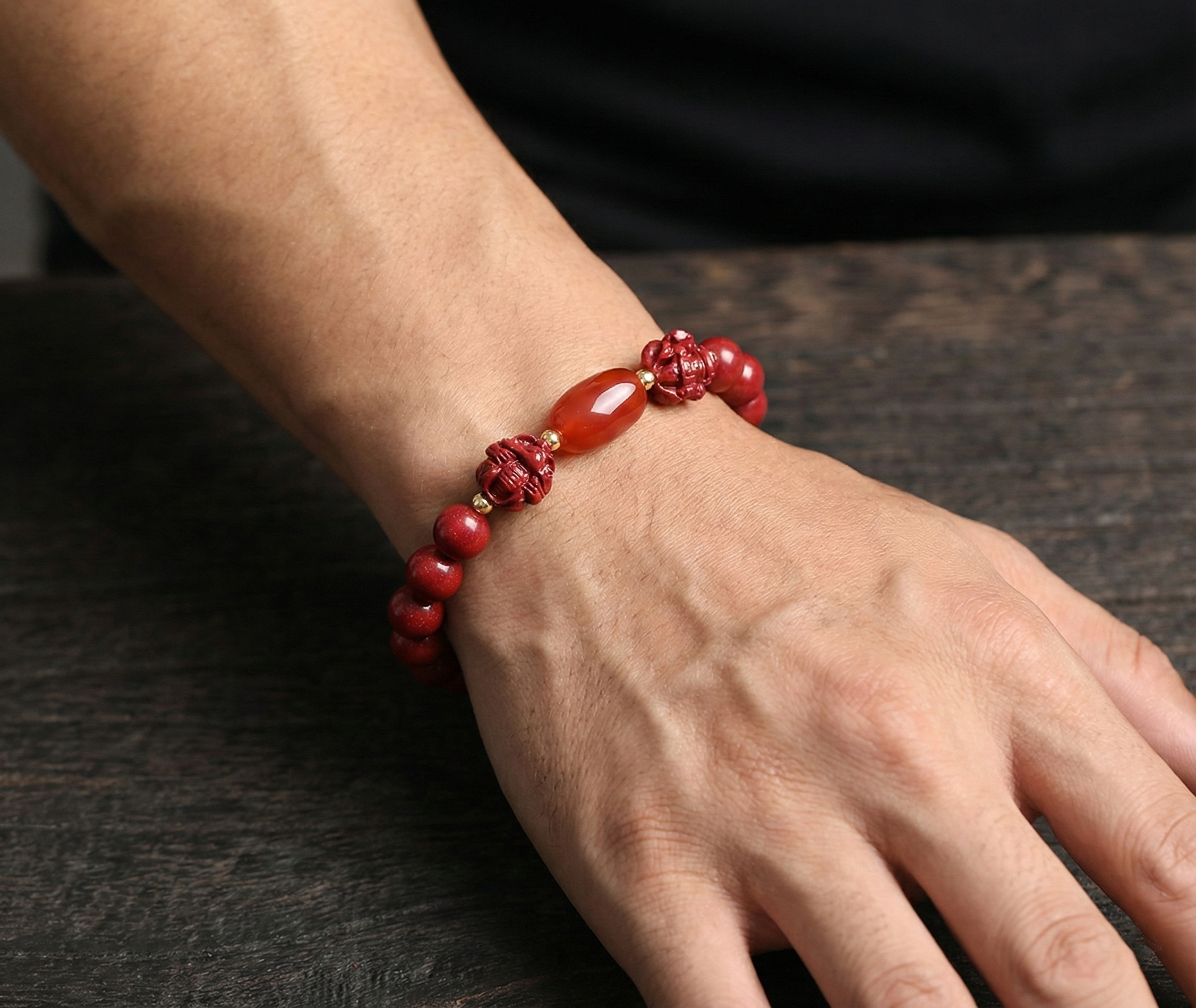 Aether Oracles "Celestial Guardians" Longhu Mountain Cinnabar Talisman Bracelet for male (beads size 10mm wrist size 17cm)