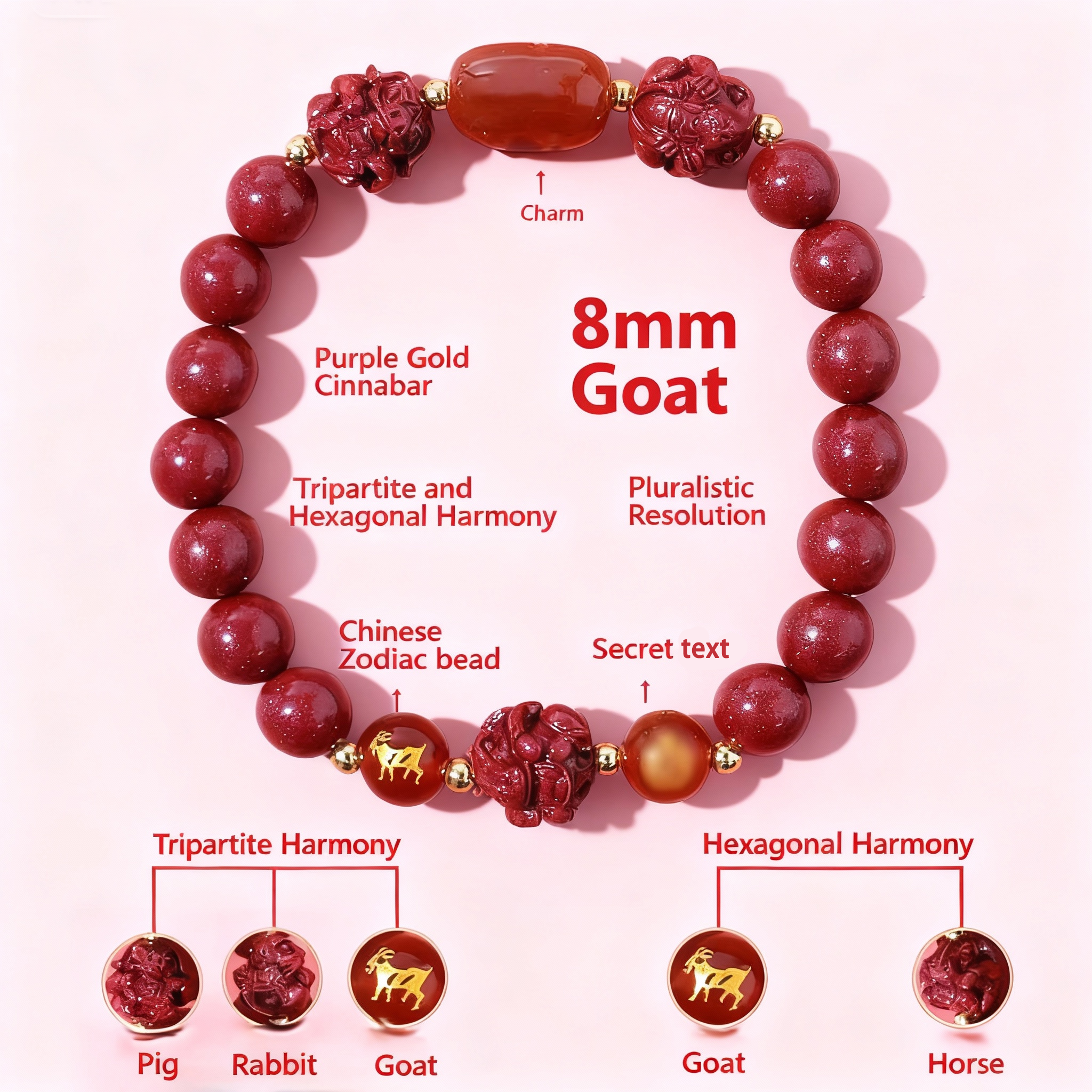 Aether Oracles "Celestial Guardians" Longhu Mountain Cinnabar Talisman Bracelet for female (beads size 8mm wrist size 16cm)