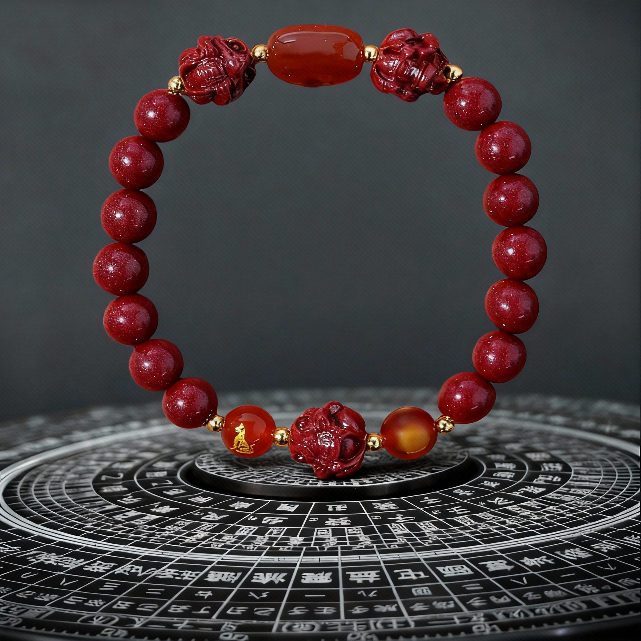 Aether Oracles "Celestial Guardians" Longhu Mountain Cinnabar Talisman Bracelet for male (beads size 10mm wrist size 17cm)