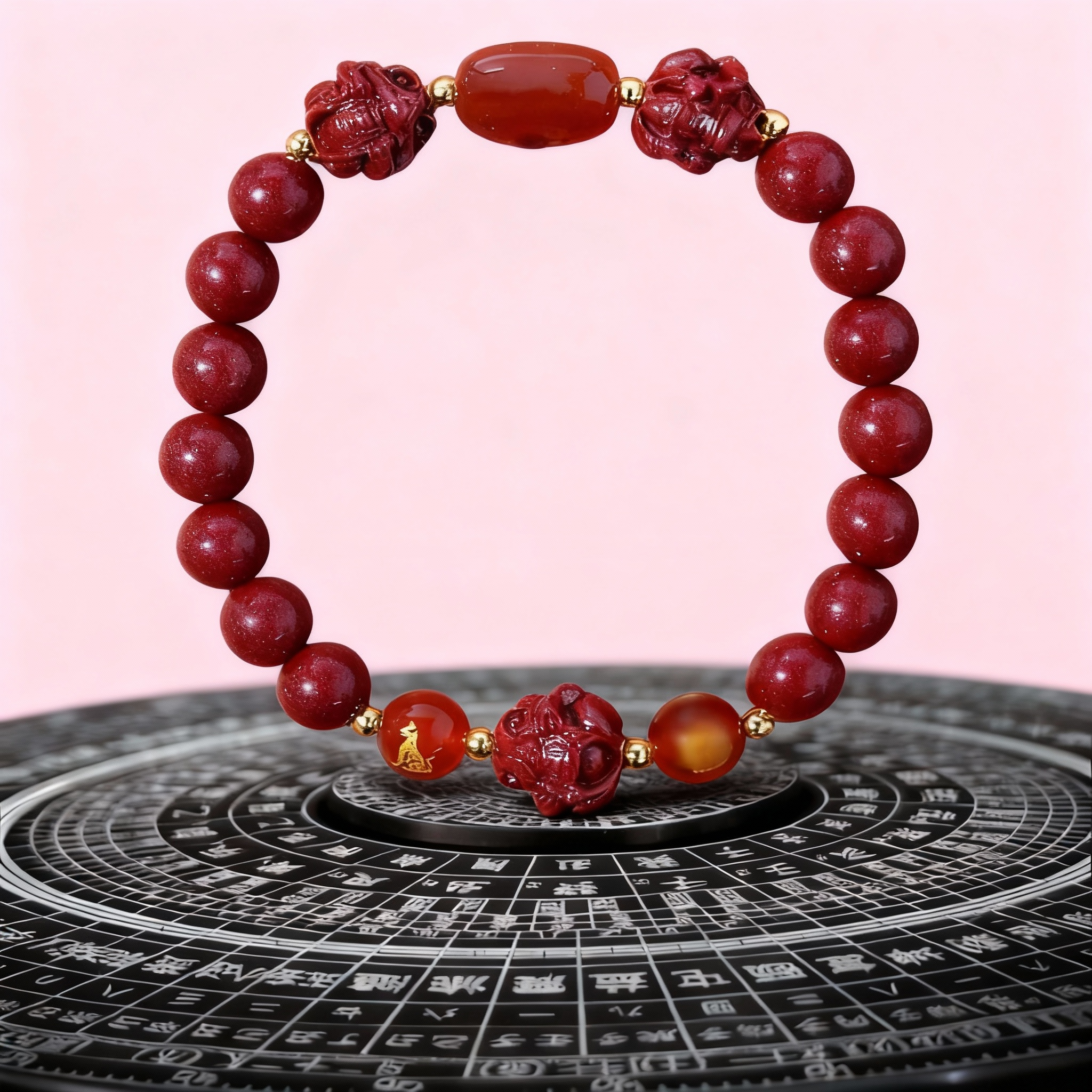 Aether Oracles "Celestial Guardians" Longhu Mountain Cinnabar Talisman Bracelet for female (beads size 8mm wrist size 16cm)